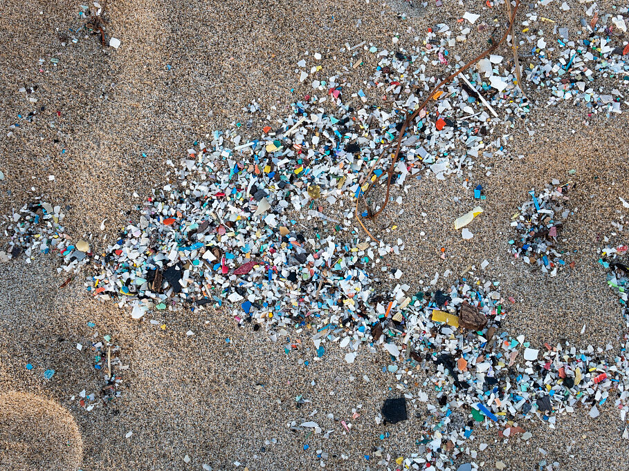 SCHIAVONEA, CORIGLIANO ROSSANO, CALABRIA, ITALY - 2019/03/02: A detail of microplastics along the Schiavonea beach, transported by the Ionian sea during the last sea storm. The force of the sea storm lifted the microplastics from the seabed and carried it to the beach. The microplastics are one of the major elements of pollution of the seas that is killing even many fish of all sizes and also comes to humans right through the fish. (Photo by Alfonso Di Vincenzo/KONTROLAB /LightRocket via Getty Images)
