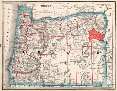 Map illustrating Baker County's location in the eastern part of Oregon.