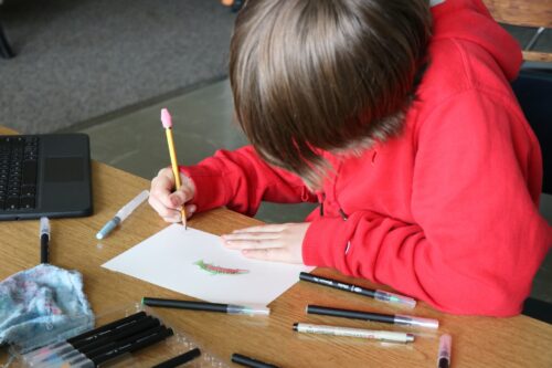 Student drawing a fish