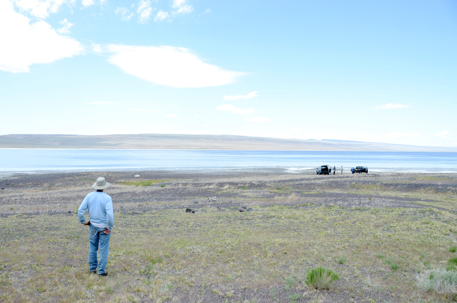 Keith Kreuz, a brine shrimp fisherman, stands where Lake Abert's shoreline reached in 2000.